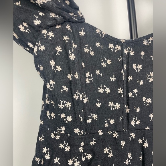 Winston White Black Floral Corset Bodice Puff Off Shoulder Mini Linen Dress‎ - Picture 9 of 9
